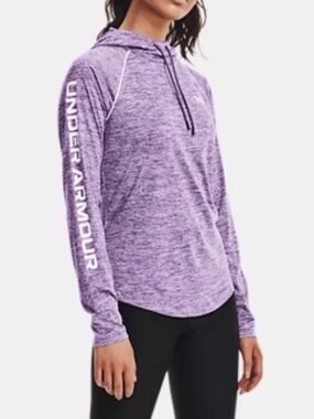 Under Armour Velocity Heather Purple Pullover HeatGear Wordmark Hoodie Logo XS